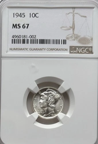 1945-P Mercury Dime 10C NGC MS-67 Superb Gem BU Silver High Grade Coin #564