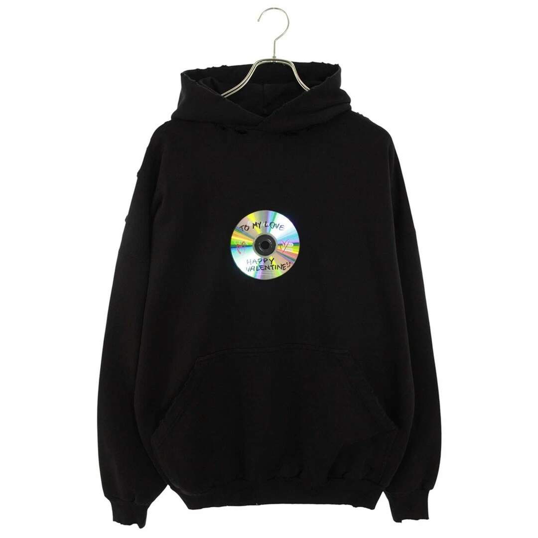 Balenciaga 739024 TQVE5 Valentine CD Distressed Pullover Felpa con Cappuccio Uomo 1 Usa