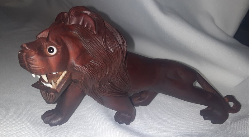 Wooden Hand Carved Lion Vintage Glass Eyes Figurine China Intricate Detail