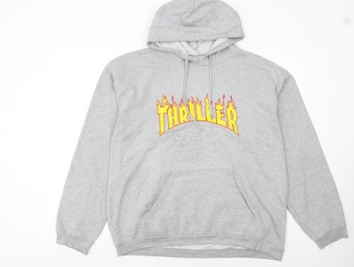 B&C Collection Herren Pullover Hoodie grau 2XL mit Retro Thriller Print