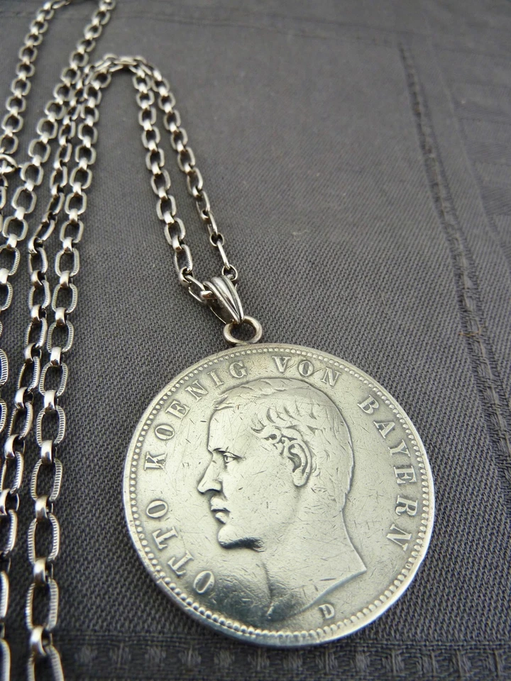 Anhänger Münze Silber 5 Mark 1902 D Otto von Bayern mit Kette - Bild 2 von 4