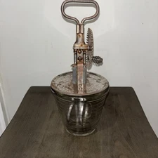 Vintage Hazel Atlas Metal Egg Beater With Glass Bowl