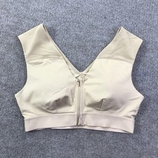 Tommie Copper Sports Bra Womens Large Beige Front Zip Mesh Shoulder Support
