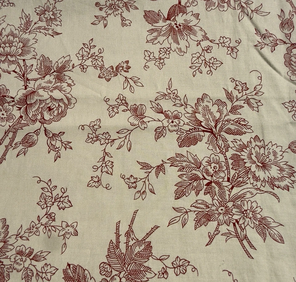 Marcus Bros Faye Burgos Floral Fabric Cotton Deep Red on Beige 52" x 44" - Image 2 of 4