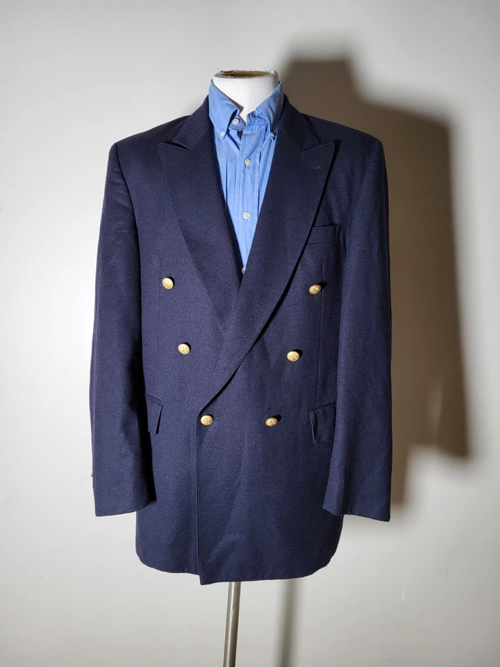 42L C. Brooks темно-синий двубортный фланелевый флис золото Btn пик куртка блейзер - Изображение 3 из 4