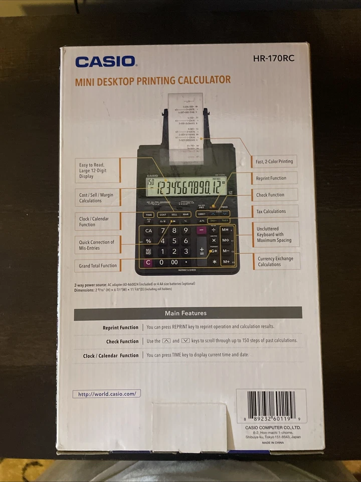 Casio Printing Calculator 6-1/2"Wx11-5/8"Lx2-9/16"H Black HR170RC Brand New - Image 2 of 3