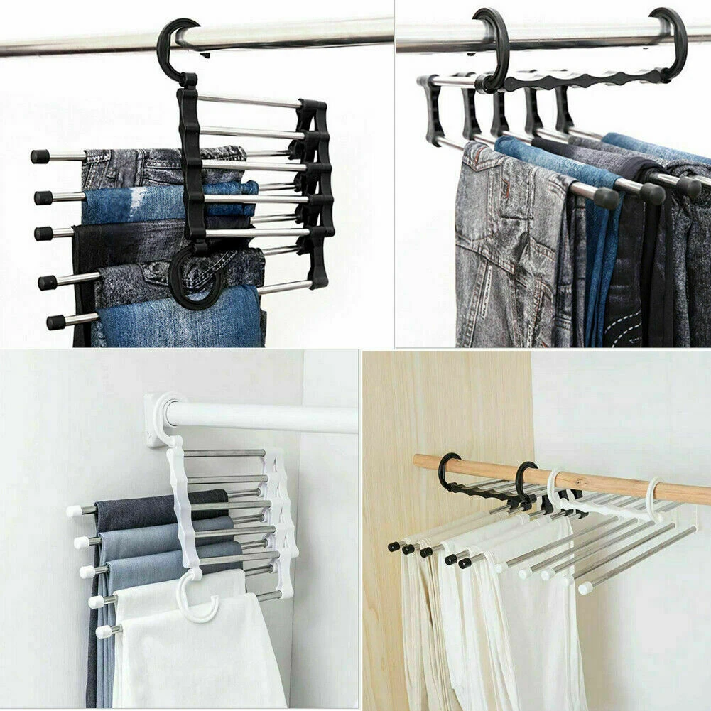 5 in 1 Pant Rack Shelves Clothes Hangers Multi functional Wardrobe Magic Hanger