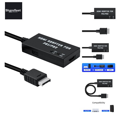 Mcbazel PS1/PS2 HDMI Adapter Unterstützung 4:3/16:9 Bildschirmverhältnis 480p...