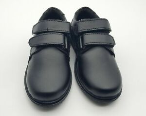 School Shoes Boys Junior Kids Formal Dress Fasten Hook Loop 100/% Leather