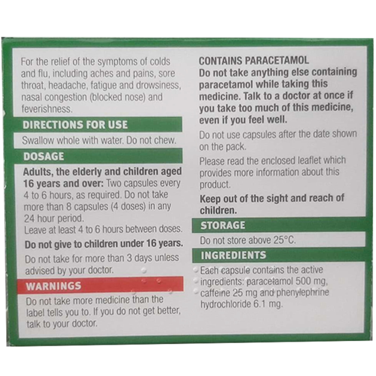 Galpharm Max Strength Cold & Flu Capsules Headache Sore Throat Aches