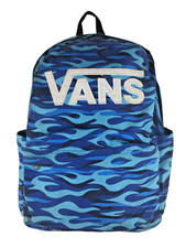 VANS OFF THE WALL Backpack Stitched Logo Aqua/Blue/Black Flames Multiple Pockets