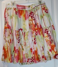 Skirt Medium Old Navy White Pink Green Bright Floral Cotton Lined Flare Elastic