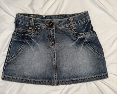 John Galliano Skirt Juniors Size 27/0 Denim Short Mini Skull