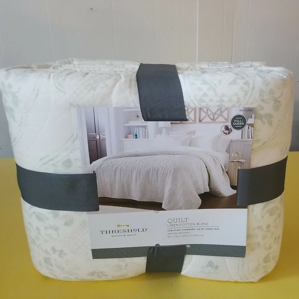 Damasco verde umbral - Edredón completo de mezcla forrado Queen Foto 2 de 4