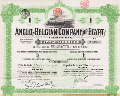 ANGLO BELGIAN COMPANY OF EGYPT - 1 STOCK OF 5 POUNDS - 1907 - EGYPT - A19155
