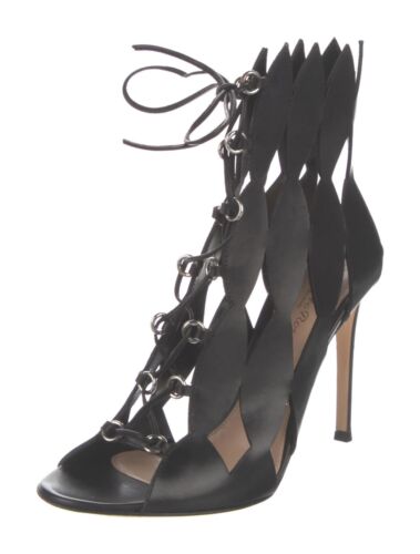 Gianvito Rossi Black Leather Lace-Up Caged Ankle Strap Heels Sandals 37.5 - Picture 3 of 5