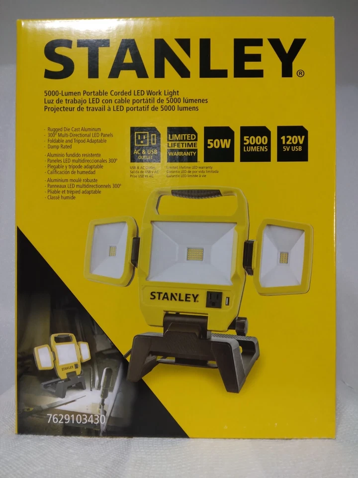 Stanley 5000-Lumen LED Work Light with Stand - Long-Lasting Integrated LED - Image 4 of 4