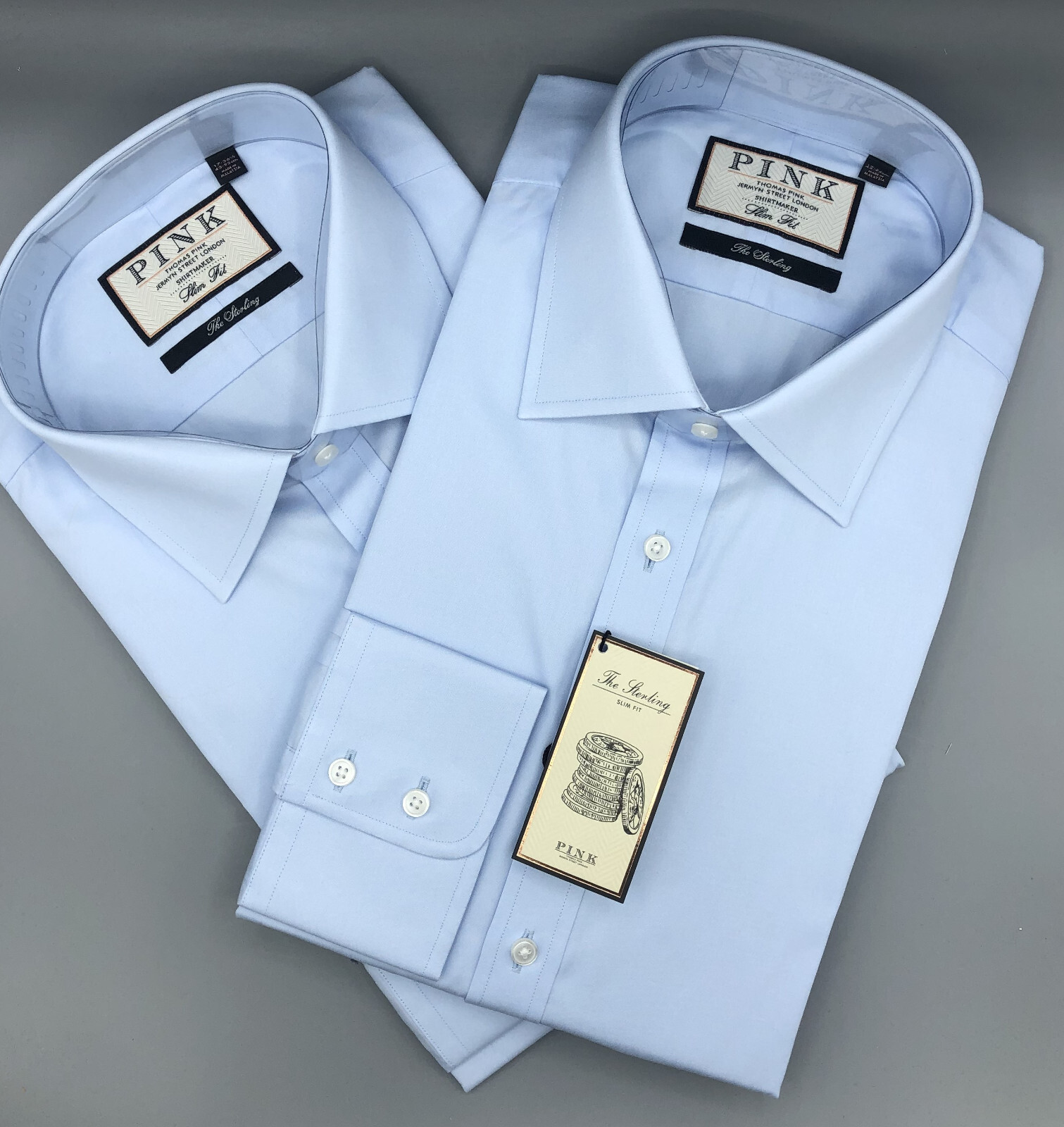 2 X Thomas Pink, Pale Blue Shirts, UK:17L, EU:43L, RRP:£115 each,  BNWT