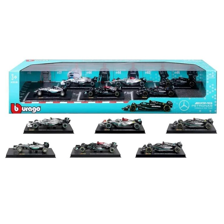 Burago F1 AMG Mercedes Formula 1  Racing Die-Cast 1:43 Scale 6 Pack Set Models