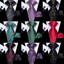 Hi-Tie Blue Checks Mens Tie Hankerchief Cufflinks Wedding Prom Work Set