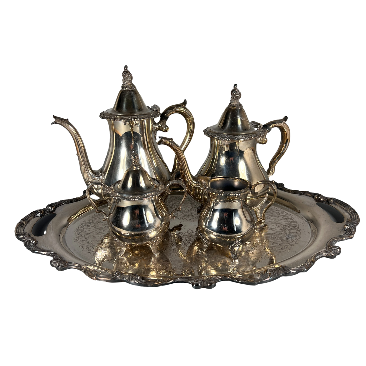 6 pc WALLACE La Reine 1100 Silver Plated Tea Coffee Set w/ Serving