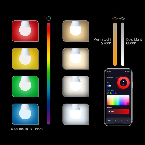 2xZigBee tuya E27 Smart LED Leuchtmittel RGB Glühbirne Dimmbar Lampe 2700K~6500K - Bild 8 von 11