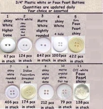 144 White Buttons 3/4"assortment 15 styles matte or shiny ecru 2 or 4 hole 