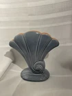 Vintage Redwing Pottery Seashell Fan Shaped Vase, Blue w/pink interior
