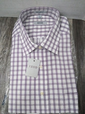 N.O.S. Izod MEN'S Dress Shirt, WHITE / PURPLE Check, Men's XL 17- 34-35 L-SLEEVE
