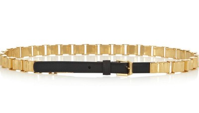 SAINT LAURENT YSL Black Leather Gold Chain Link Skinny Belt Size Small S Saint Laurent YSL Cintura Skinny Leather Belt | Neiman Marcus main image 2