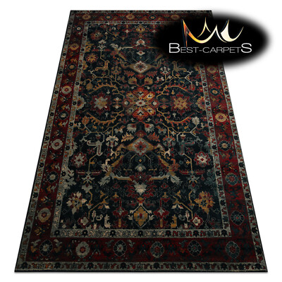 Orientalische NATURWOLLE Teppiche ''POLONIA'' VERANO Ornament Marineblau Beste Qualität