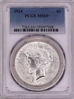 1924-P Peace Silver Dollar PCGS MS64+ - Blast White Flashy Luster Fresh Grading!