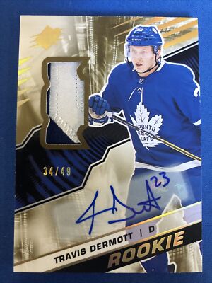 2018-19 Spx Rookies Gold Patch Auto R-TD Travis Dermott Toronto Maple Leafs