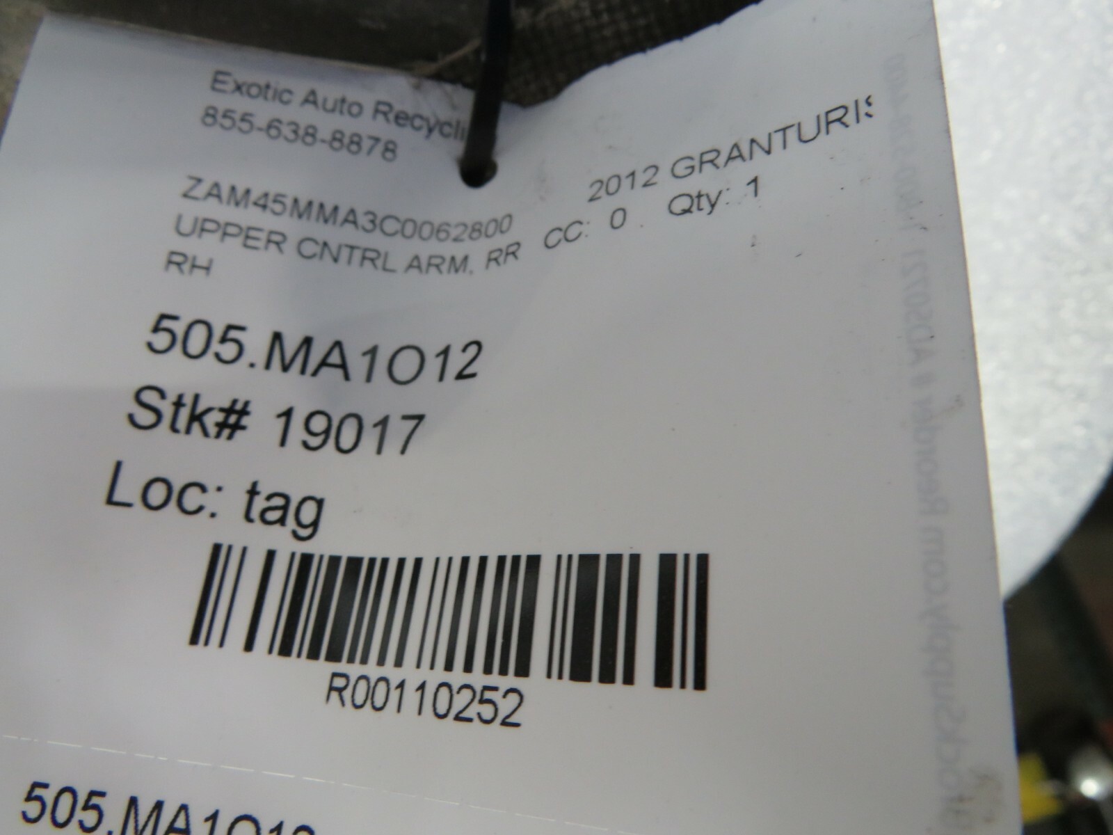 Maserati Granturismo, RH, Right Rear Upper Control Arm, Used