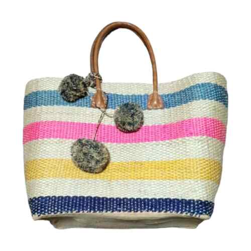 MAR Y SOL Striped Straw Beach Tote Bag with Tasse… - image 1