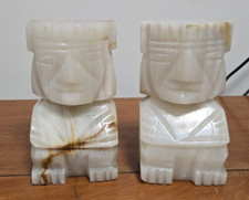 Marble Aztec bookends Solid white- very heavy, almost 6 lb each