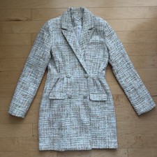 Jason Wu Jacket Tweed long Trench Blazer Boucle Double Breast cream Size Small