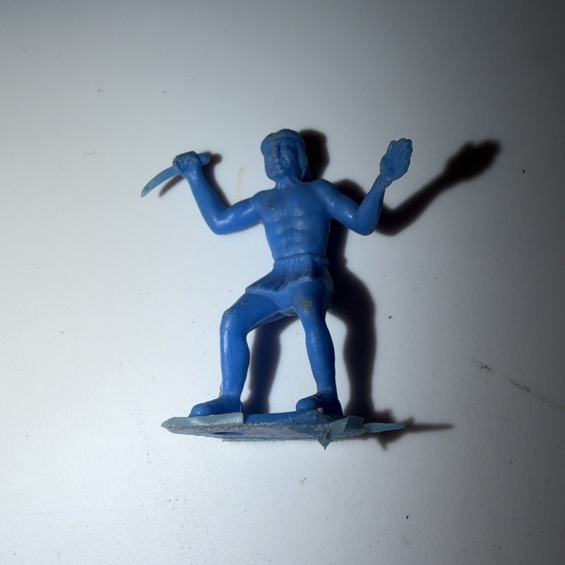 MPC Indian  with Knife in Blue Plastic 54mm 1970s