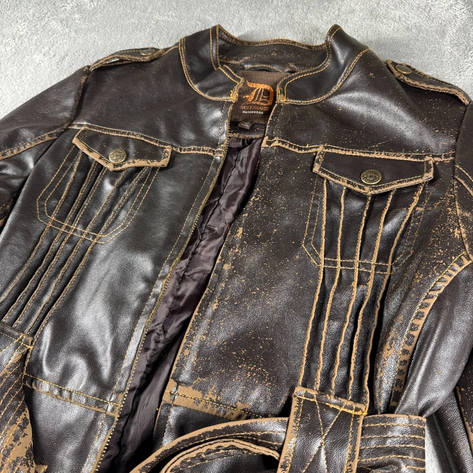 Dollhouse Distressed Moto Utility Belted Faux Leather Jacket Women’s M Brown - Image 2 of 4