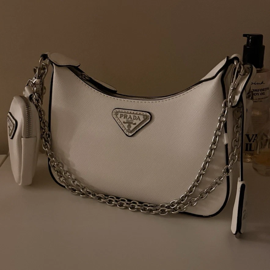 PRADA Leather Exterior Silver Bags & Handbags for Women for sale