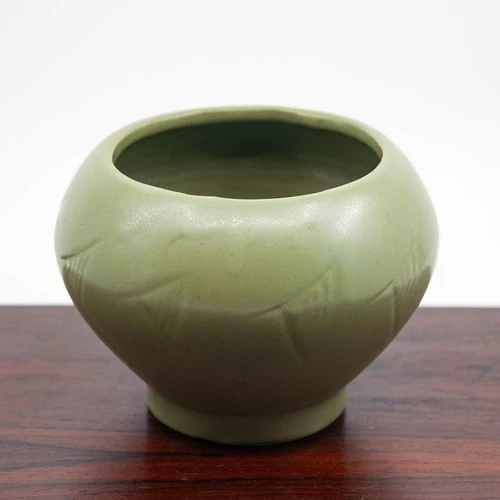 Vintage McCoy Pottery Floraline Green Glaze Round Planter Ceramic #415 USA