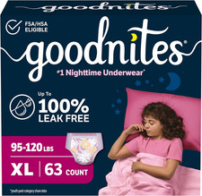 Goodnites Girls' Nighttime Bedwetting Underwear, Size Extra Large , 63 Ct