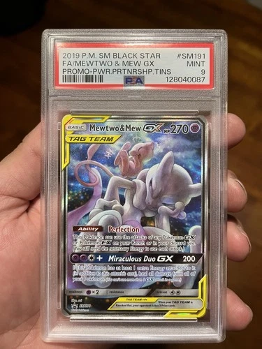 Pokémon Mewtwo & Mew GX SM Black Star Promo SM191 Holo TAG TEAM PSA 9