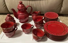 Lovely Vintage Winterling Feinkeramik Germany Red Tea Set (6 Settings)