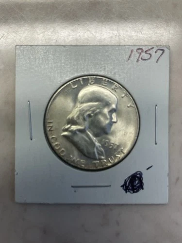 1957-P Benjamin Franklin Half Dollar 🔥GEM/BU 🔥Full Bell Lines - Really Clean