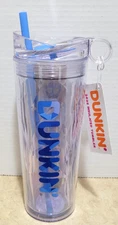 Dunkin Donuts 24 Oz Tumbler Blue Acrylic Cold Iced Drinks Prism Finger Handle