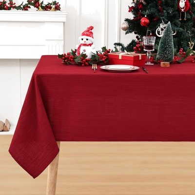 Wasserabweisende Weihnachts Tischdecke Abwaschbar Leinenoptik rot 160x130cm