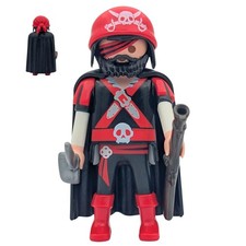 Playmobil figurine pirate rouge/noire cape trou pistolet bateau lâche