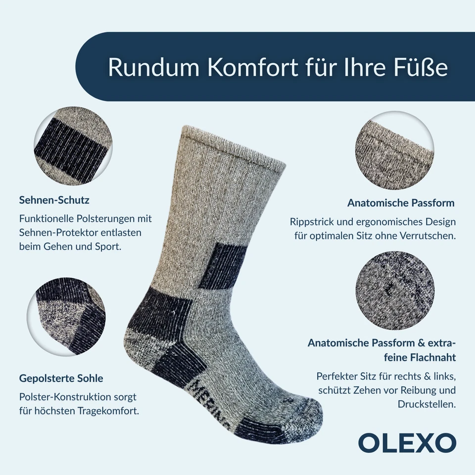 OLEXO Wandersocken 85% Merino 1-3 Paar | Gr. 35-46 Trekking Outdoor Damen Herren - Bild 3 von 4