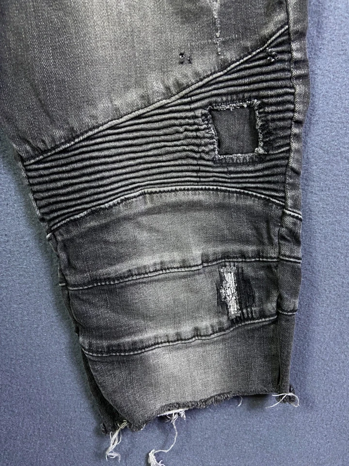 Balmain Paris Jean Biker Long Shorts Men’s Size 33 Jorts Dark Wash Denim Stretch - Image 4 of 4